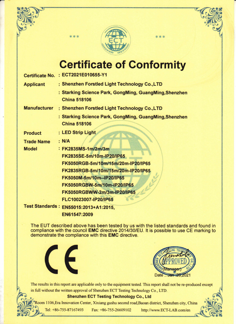 Chine Shenzhen Forstled Light Technology Co., Ltd. Certifications